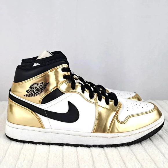 Jordan 1 Mid Men's Metallic Gold, White, Black sz 11 - Picture 2 of 9
